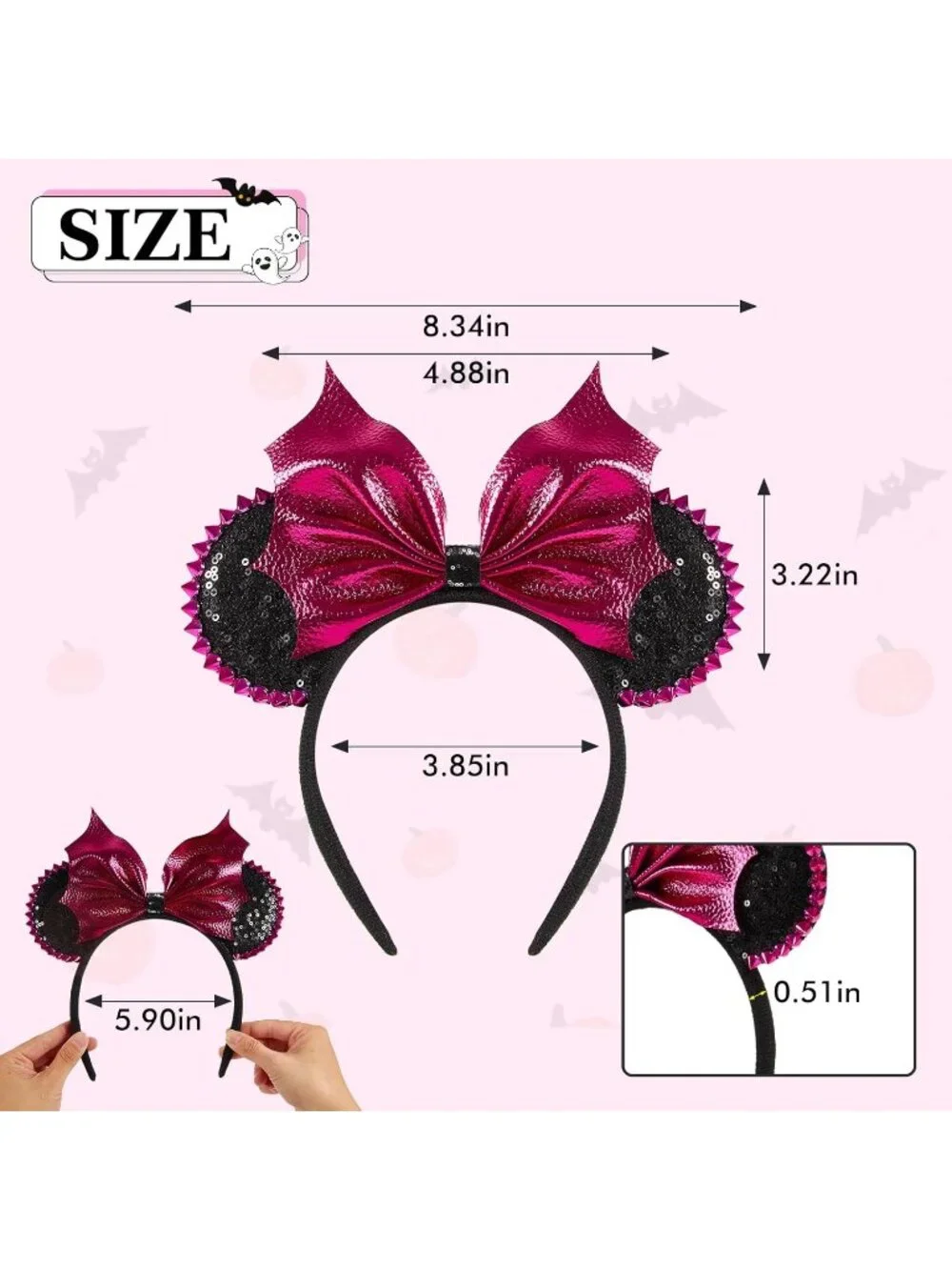 Women Bat Red Sequin Bow Mickey Mouse Hair Headband for Cosplay
